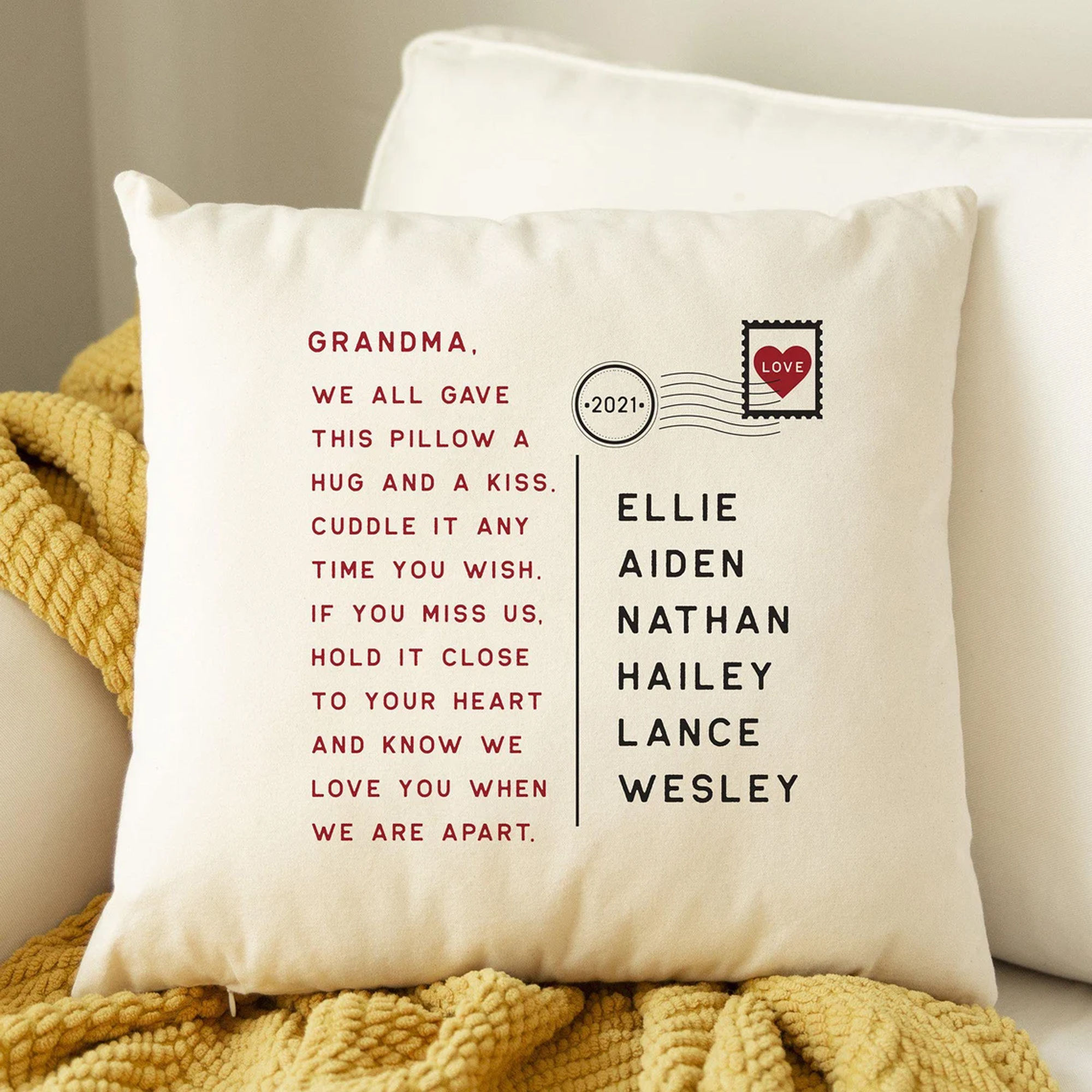 Personalized Grandma Pillowcase Custom Long Distance Pillow For Mom Dad Grandma Mothers Day Gift Pillowcase With Custom Names